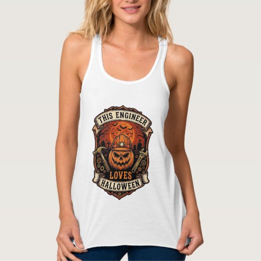 Engineer Loves Halloween Pompoen Harde Hoed Hamer  Tanktop (Voorkant)