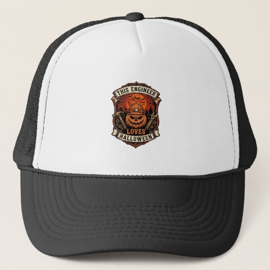 Engineer Loves Halloween Pompoen Harde Hoed Hamer Trucker Pet (Voorkant)