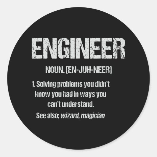 ENGINEER NOUN Funny Engineering Quotes Graduation Ronde Sticker (Voorkant)
