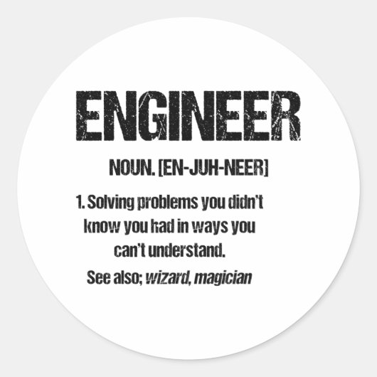 ENGINEER NOUN Funny Engineering Quottes Afstuderen Ronde Sticker (Voorkant)
