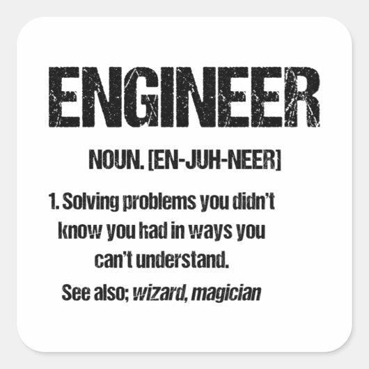 ENGINEER NOUN Funny Engineering Quottes Afstuderen Vierkante Sticker (Voorkant)