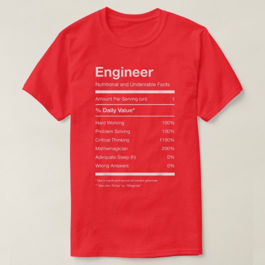 Engineer Nutrition Nutritional Facts Funny T-shirt (Design voorkant)