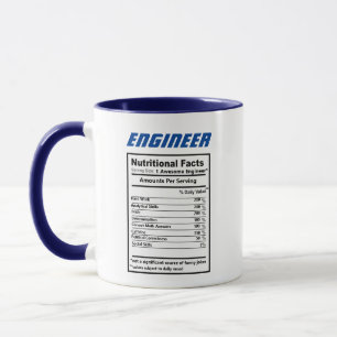 Engineer Nutritional Facts Jokes Puns Funny Coffee Mok
