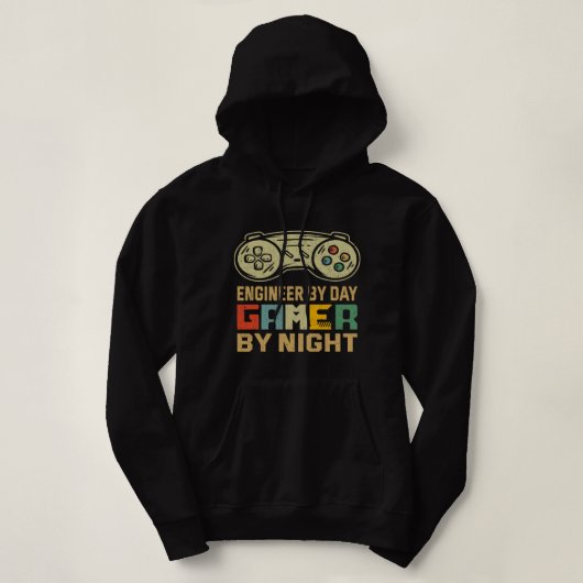 Engineer per dag gamer per nacht Cool Video Game L Hoodie (Design voorkant)