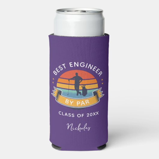 Engineering Afstuderen 2025 Golf Lover Retro Paars Seltzer Blikjeskoeler (Seltzer Achterkant)
