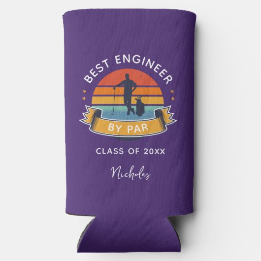 Engineering Afstuderen 2025 Golf Lover Retro Paars Seltzer Blikjeskoeler (Achterkant)