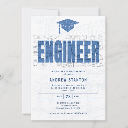 Engineering Afstuderen Engineer Pet White Party Kaart (Voorkant)