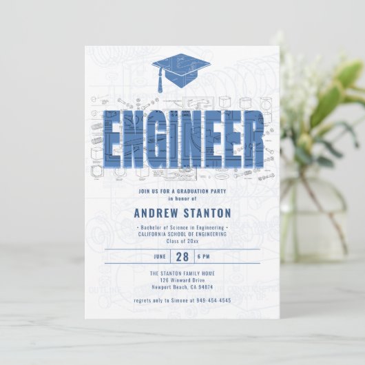 Engineering Afstuderen Engineer Pet White Party Kaart (Staand voorkant)
