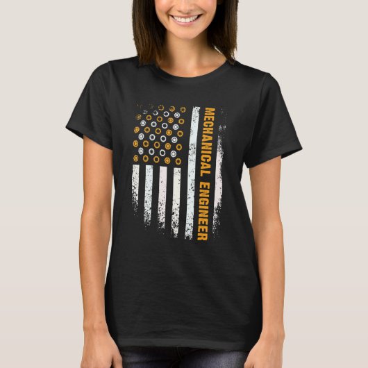 Engineering Gear Cog USA Flag Mechanical Engineer T-shirt (Voorkant)