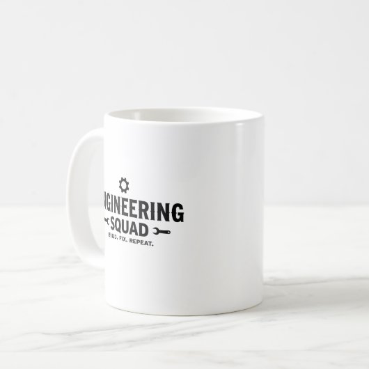 Engineering Squad Mug – Build. Fix. Repeat. Koffiemok (Voorkant links)