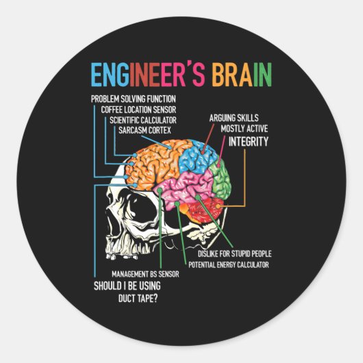 Engineer's Brain Funny Engineering Games Process Ronde Sticker (Voorkant)