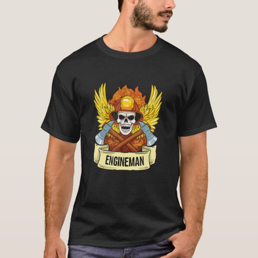 Engineman brandweerman schedel bijl symbool vuur d t-shirt (Voorkant)