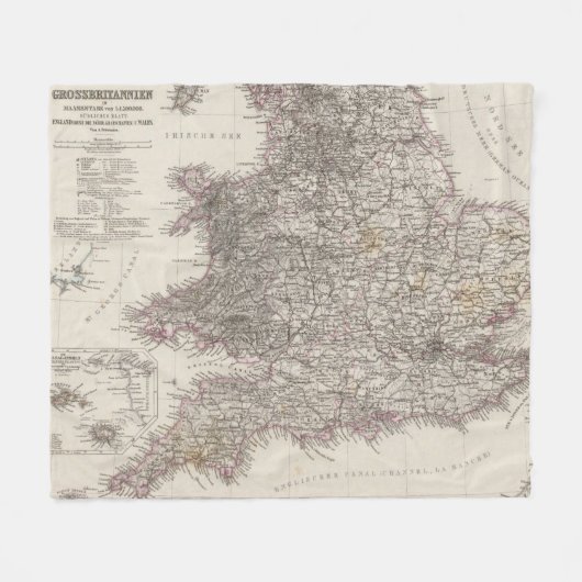 England Atlas Map Fleece Deken (Voorkant (Horizontaal))