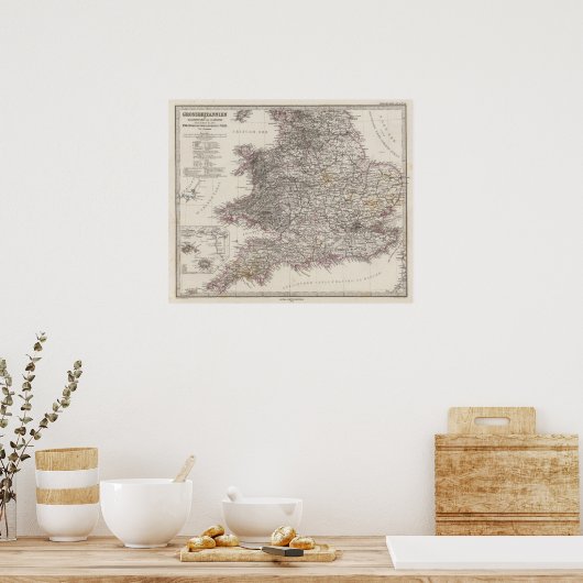 England Atlas Map Poster (Keuken)