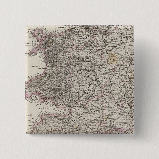 England Atlas Map Vierkante Button 5,1 Cm (Voorkant)
