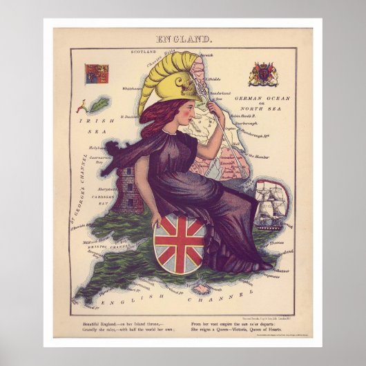 England Caricature Map 1868 Poster (Voorkant)