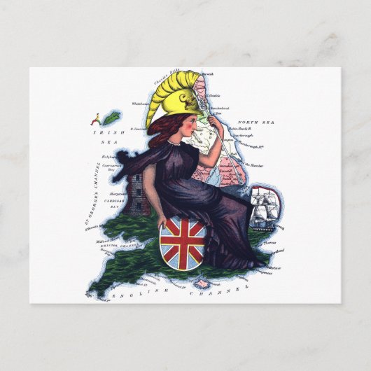 England Caricature Map Briefkaart (Voorkant)