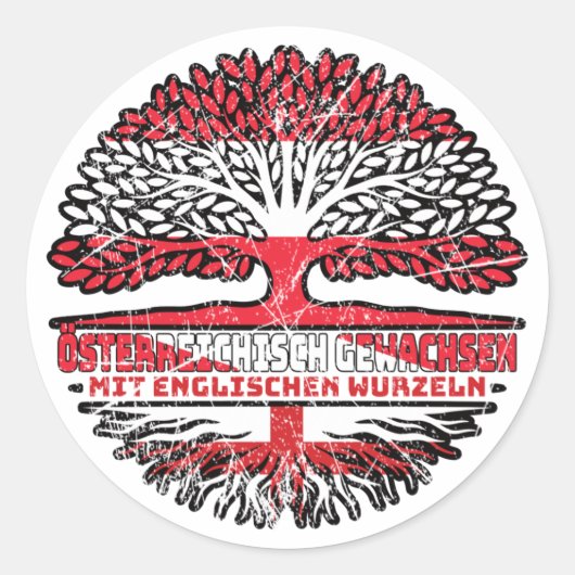 England Englisch Österreichisch Österreich Baum Ronde Sticker (Voorkant)