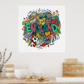 England Fun Illustration Art Poster (Keuken)