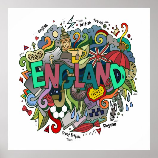 England Fun Illustration Art Poster (Voorkant)