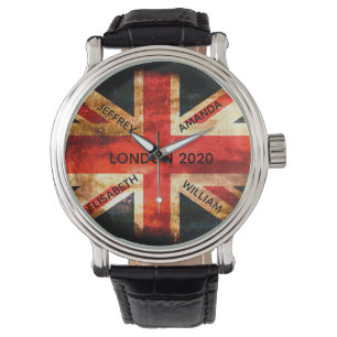 England London Union Jack flag rustic Horloge