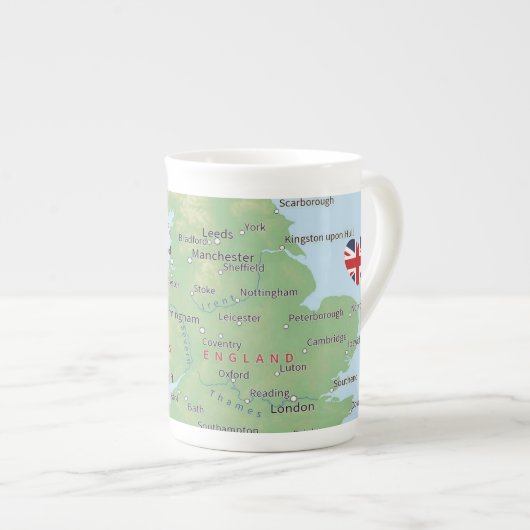 "England Map" Bone China Cup Porselein Kop (Voorkant rechts)