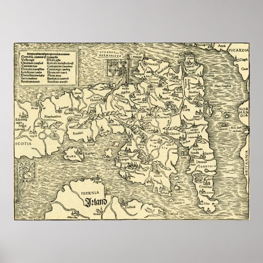 England Map in Ptolemy's Geographia Universalis Poster (Voorkant)