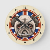 England Pug Clock Ronde Klok (Voorkant)