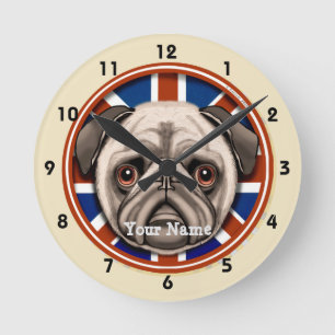 England Pug Clock Ronde Klok