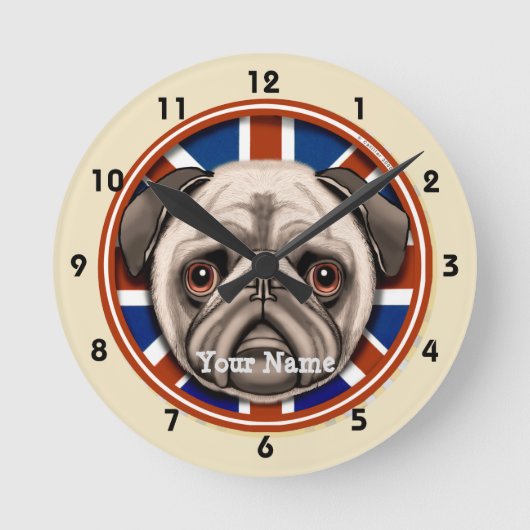 England Pug Clock Ronde Klok (Voorkant)