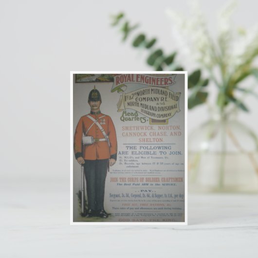 England Royal Engineers rekrutering poster 1890 Briefkaart (Staand voorkant)