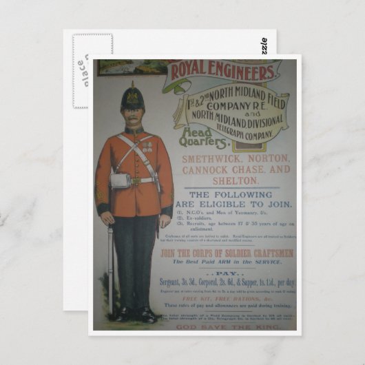England Royal Engineers rekrutering poster 1890 Briefkaart (Voorkant / Achterkant)