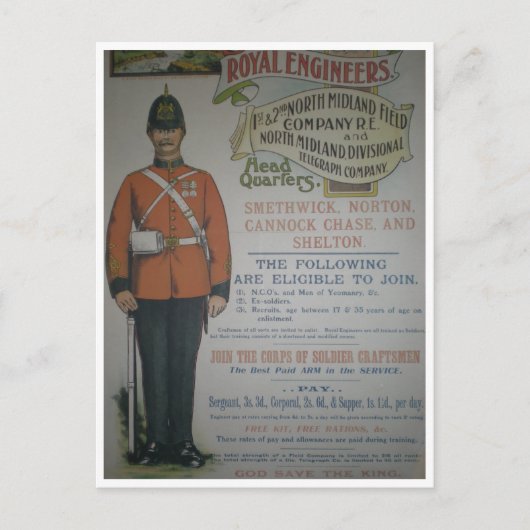 England Royal Engineers rekrutering poster 1890 Briefkaart (Voorkant)