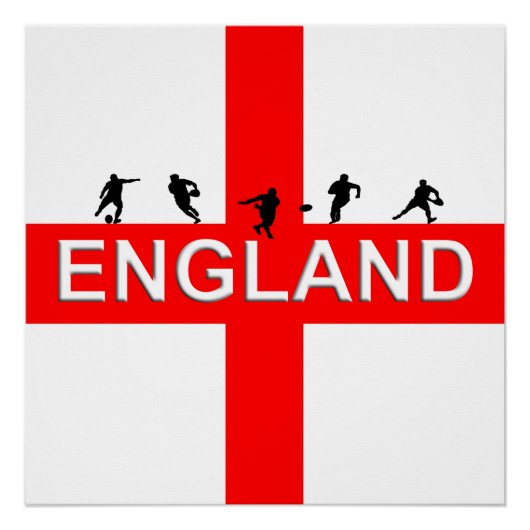 England Rugby Saint George Male Silhouettes Perfect Poster (Voorkant)