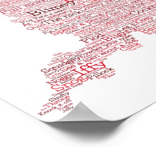 England Slang British Word Art Map Poster (Hoek)