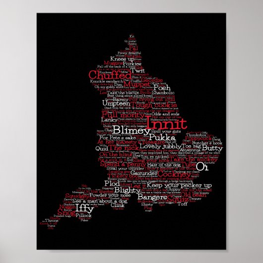 England Slang British Word Art Map Poster (Voorkant)