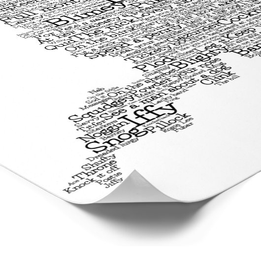 England Slang British Word Art Map Poster (Hoek)