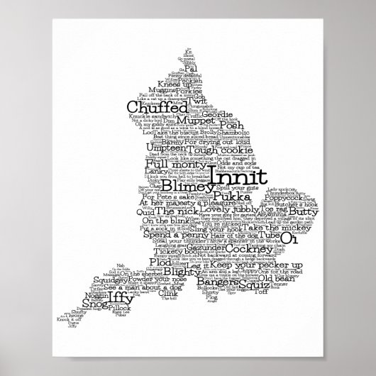England Slang British Word Art Map Poster (Voorkant)
