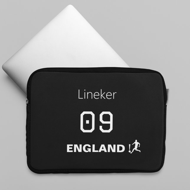 England Soccer Black White Custom Name Number Laptop Sleeve (Creator heeft geüpload)