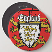 England Three Lions Wooden Shield Ronde Button 6,0 Cm (Voorkant /achterkant)