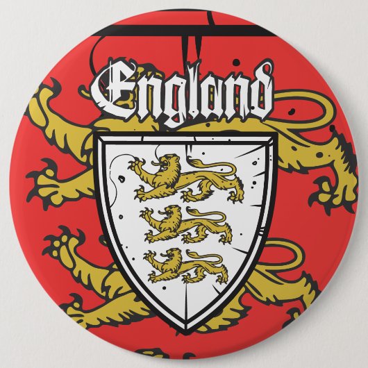 England Three Lions Wooden Shield Ronde Button 6,0 Cm (Voorkant)