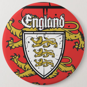 England Three Lions Wooden Shield Ronde Button 6,0 Cm