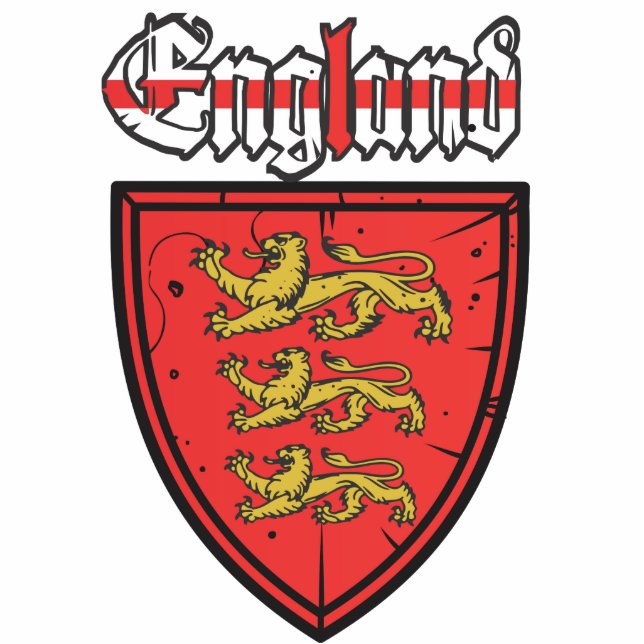 England Three Lions Wooden Shield Staand Fotobeeldje (Voorkant)