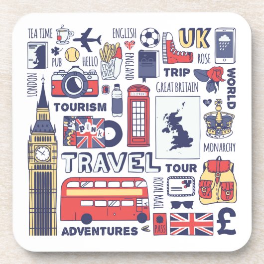 England Travel Doodles Bier Onderzetter (Voorkant)