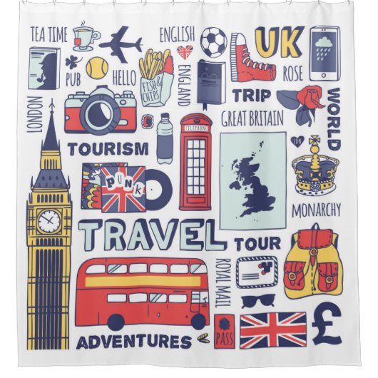 England Travel Doodles Douchegordijn (Voorkant)