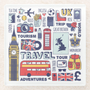England Travel Doodles Glazen Onderzetter
