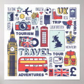 England Travel Doodles Poster (Voorkant)