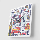 England Travel Doodles Vierkante Klok (Hoek)