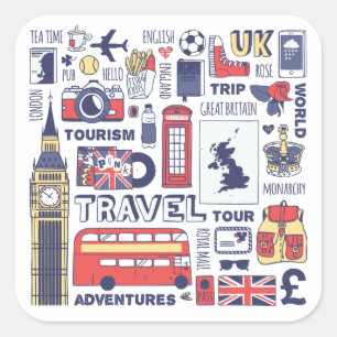 England Travel Doodles Vierkante Sticker