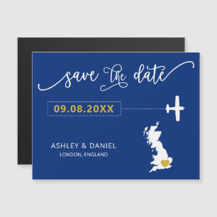 England UK Wedding Save the Date Card, Map Magnetische Uitnodiging